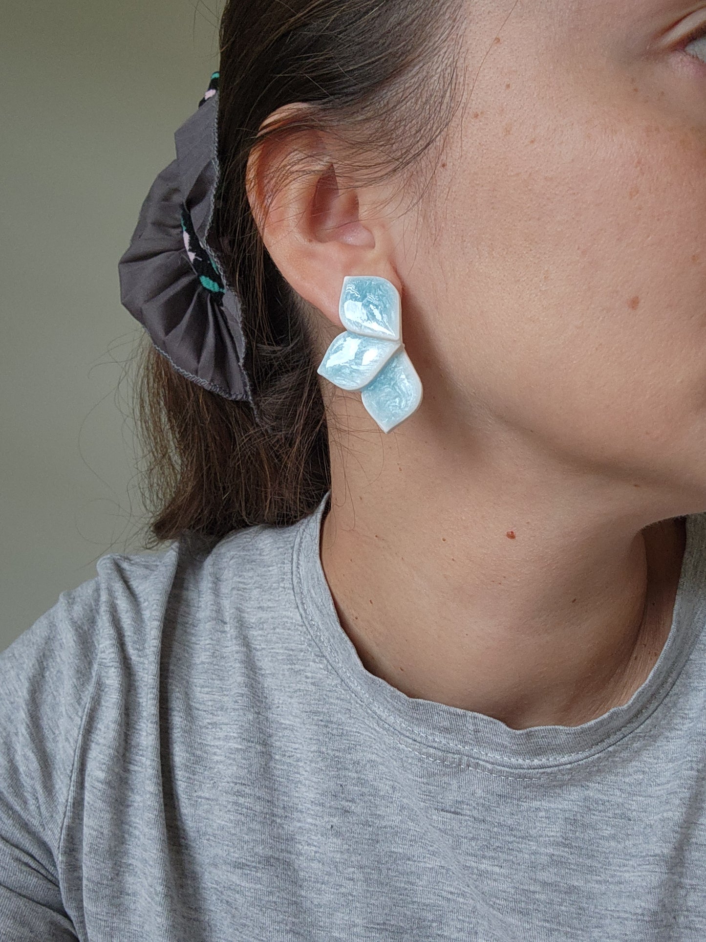 Light Blue Half-Flower Earrings