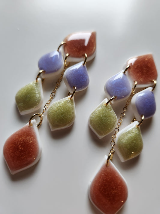 Long Earrings - Brown/Purple/Green