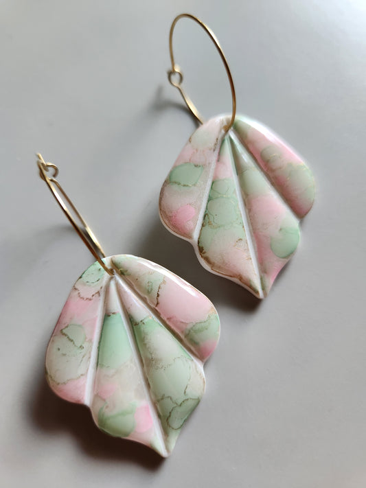 Leaf Earrings Green and Pink