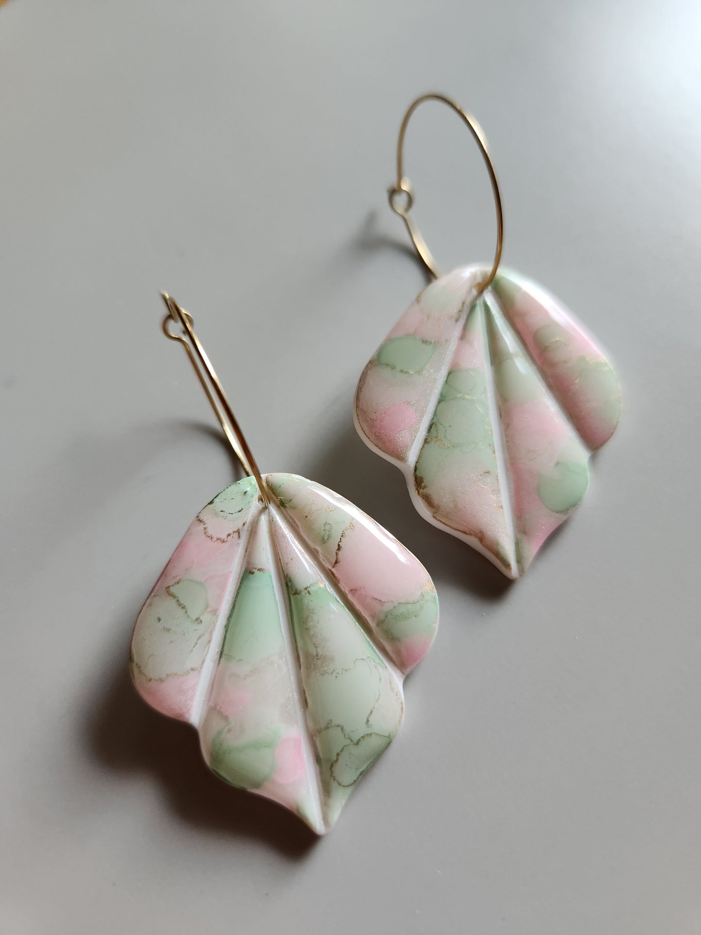 Leaf Earrings Green and Pink