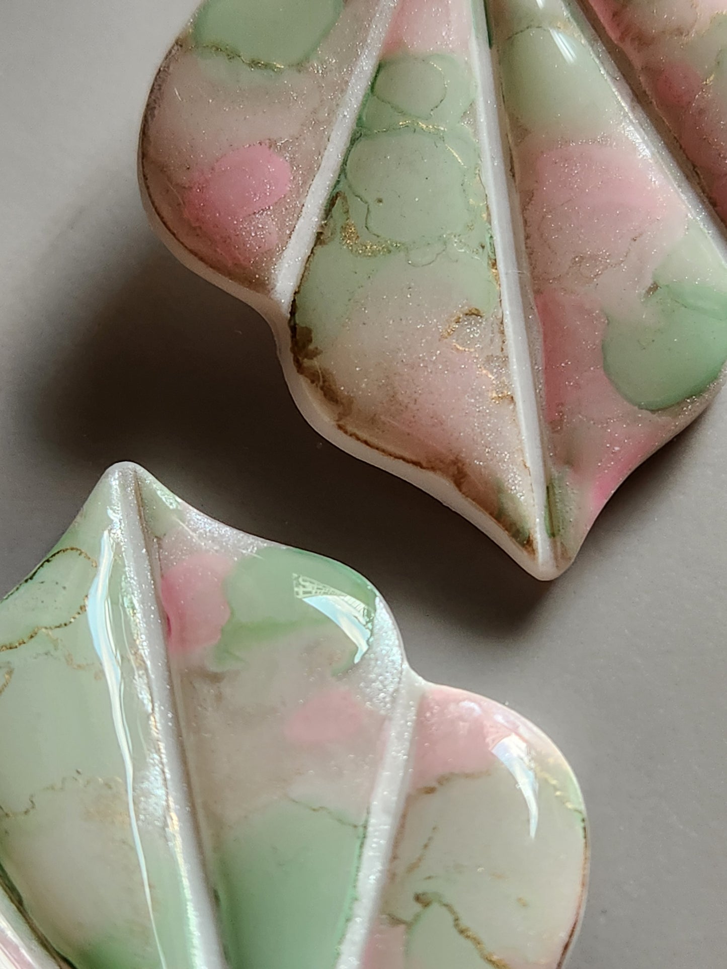Leaf Earrings Green and Pink