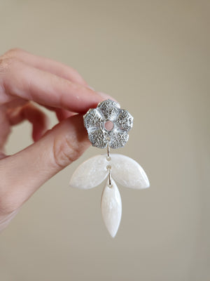 Three Piece Flower Earrings - Silver