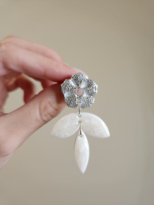 Three Piece Flower Earrings - Silver