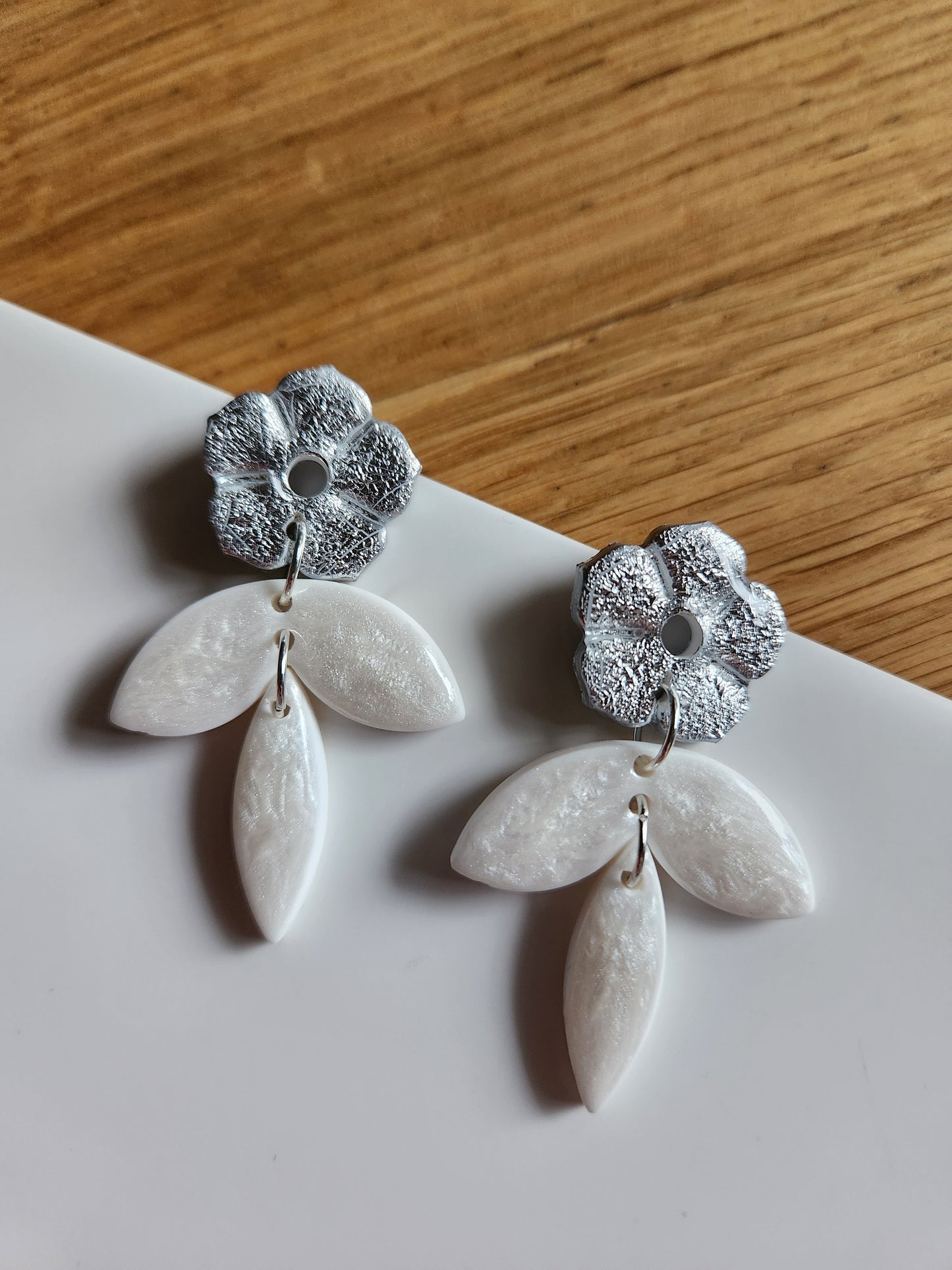 Three Piece Flower Earrings - Silver